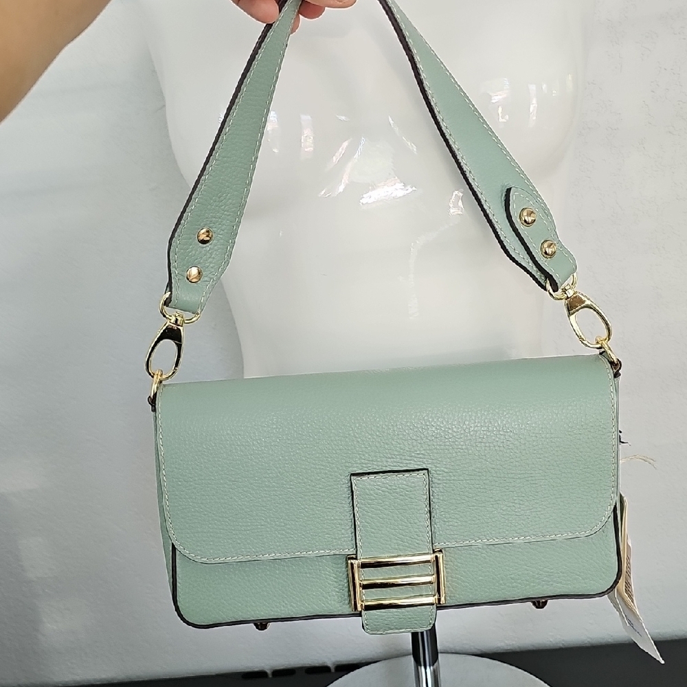 Modern Green and Gold Shoulder, Crossbody, Clutch Bag with Structured Design